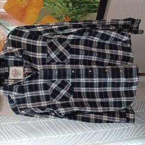 SO womens plaid shirt, black, white & red flannel, size Large